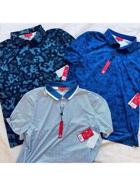 Lot Of 3 New Redvanly Men’s X Large XL Blue White Performance Polo Golf Luxury